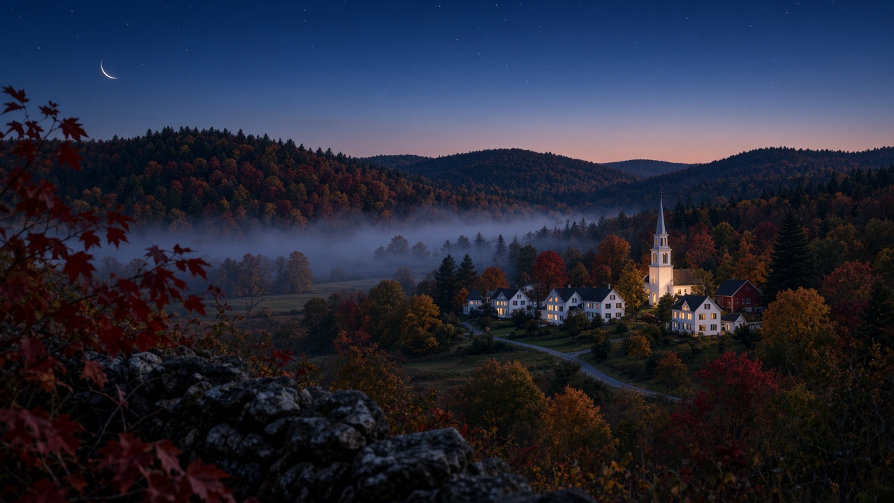 New England Fall dark mode wallpaper 1