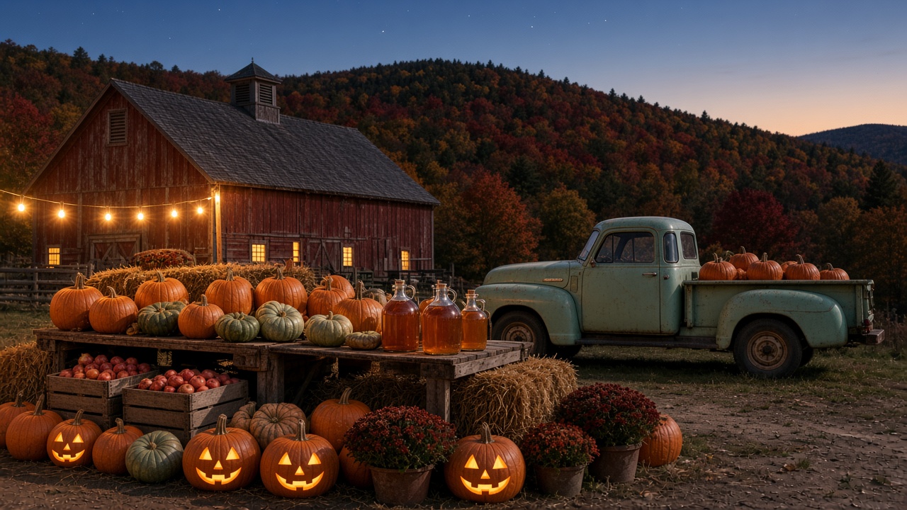 New England Fall dark mode wallpaper 4